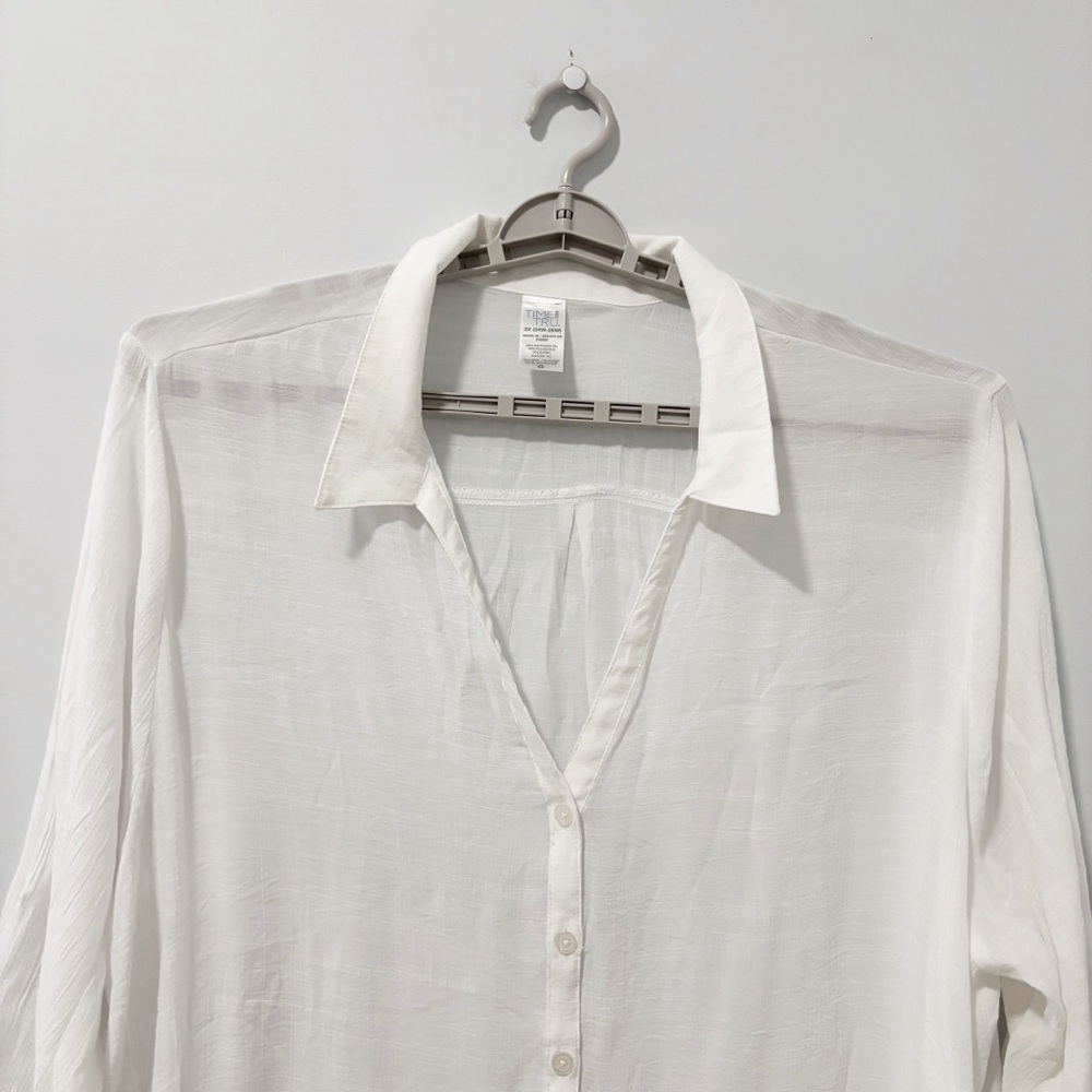 Time and‎ Tru Collared Button-Up Blouse Womens 3X White Lightweight Vacation - Picture 2 of 14